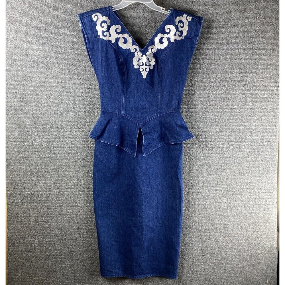 Vintage Young Edwardian Dress Size 9/10 Pencil Women's Blue Sleeveless Cotton